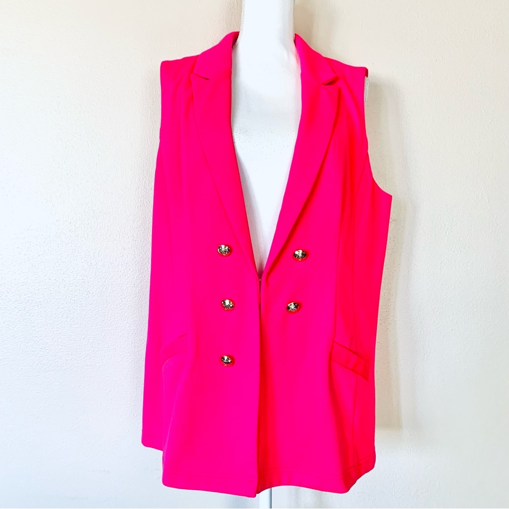 Cato Hot Pink Tailored Vest with Gold Buttons